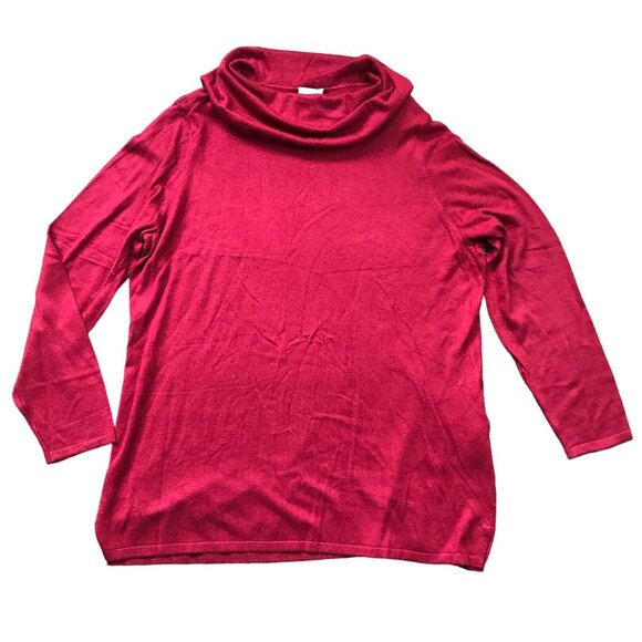 Chico's Cowl Neck Sweater Women's Size 2 (US 12) Long Sleeves Rayon Red Holiday - Picture 1 of 9